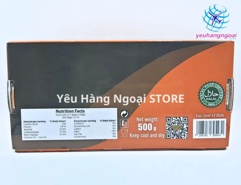 Thành Phần Chà Là Nguyên Cành Sấy Khô Tự Nhiên Deglet Nour 500g Của Israel.