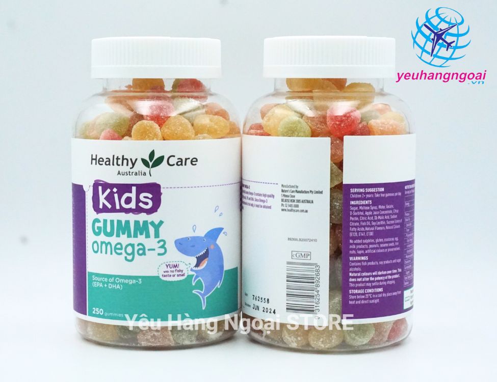 Kẹo Dẻo Gummy Omega-3 Cho Bé Trên 2 Tuổi Của Healthy Care Úc 250 Viên.