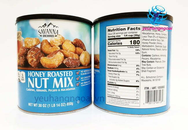 Hình Thật Mặt Trước Sau Hạt Hỗn Hợp Tẩm Mật Ong Savanna Gourmet Honey Roasted Nut Mix 850G