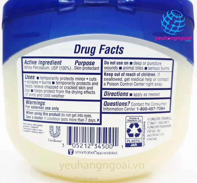 Sáp dưỡng ẩm Vaseline Healing Jelly Original 368g chính hãng của Mỹ 7 Hình Thật Thành Phần Sáp Dưỡng Ẩm Trị Da Khô, Nứt Nẻ, Chai Sần Vaseline