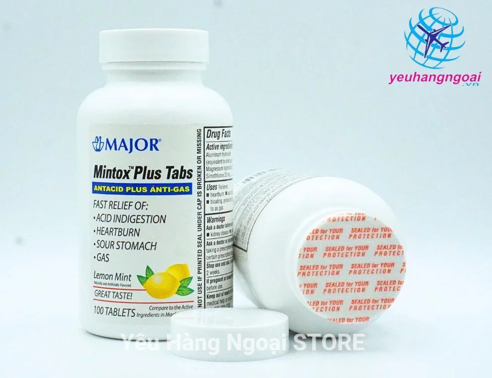Viên Nhai Hỗ Trợ Dạ Dày Major Mintox Plus Tabs Antacid 100 viên Của Mỹ 5 Mintox Plus Tabs Antacid Plus Anti Gas Major 100 Tablets (2)