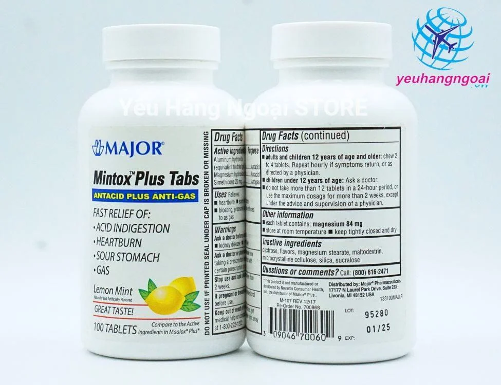 Viên Nhai Hỗ Trợ Dạ Dày Major Mintox Plus Tabs Antacid 100 viên Của Mỹ 7 Mintox Plus Tabs Antacid Plus Anti Gas Major 100 Tablets (3)