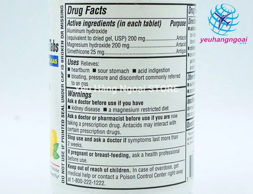 Viên Nhai Hỗ Trợ Dạ Dày Major Mintox Plus Tabs Antacid 100 viên Của Mỹ 8 Thanh Phan Mintox Plus Tabs Antacid Plus Anti Gas Major 100 Tablets