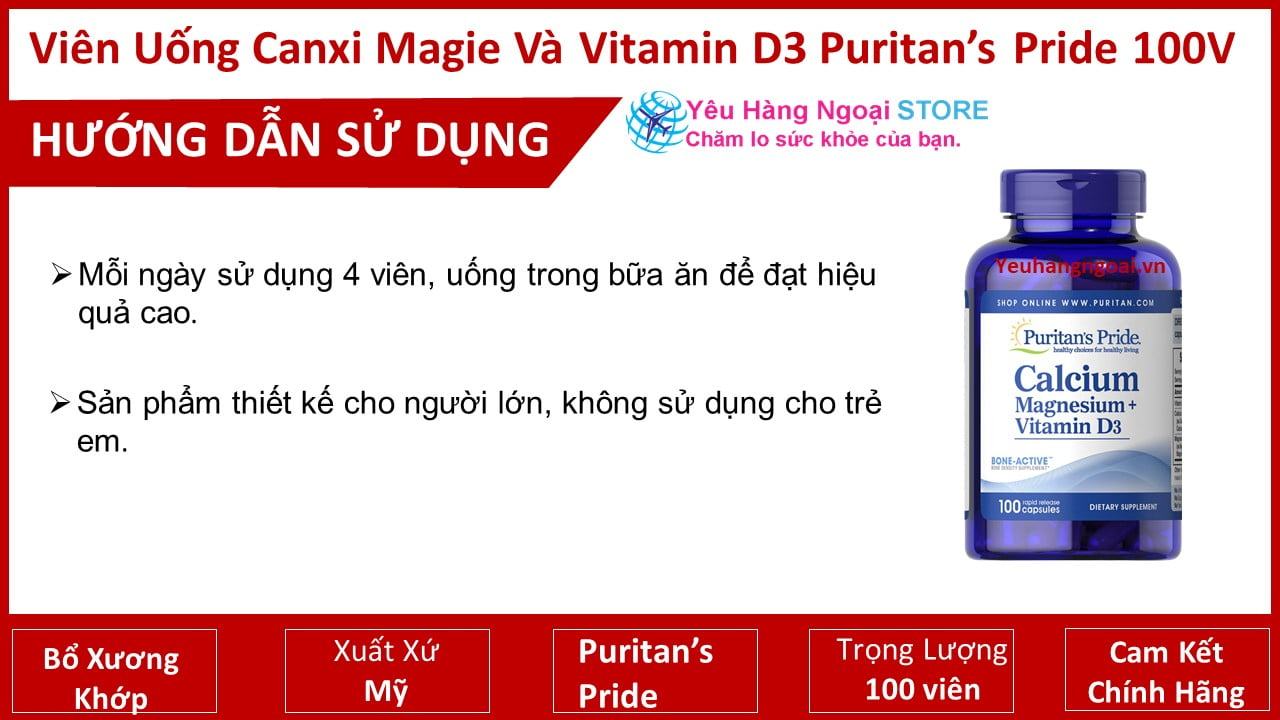 Viên Uống Bổ Sung Canxi Magie Và Vitamin D3 Puritan’s Pride 100 V (2)