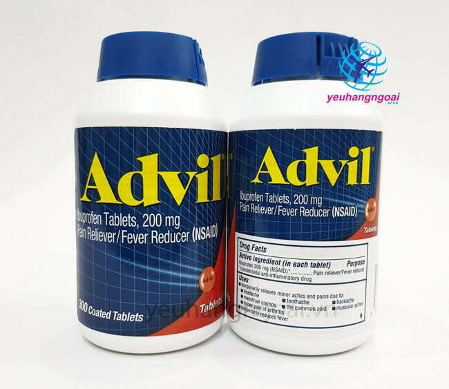 Hình Thật Mặt Trước Sau Viên Giảm Đau Hạ Sốt Advil 200Mg 300 Viên