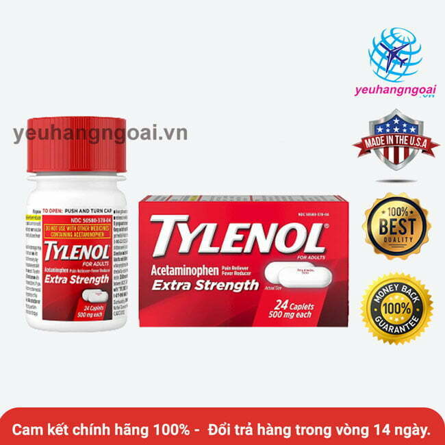 Viên Uống Giảm đau, Hạ Sốt Tylenol Extra Strength 500mg 24 Viên Của Mỹ