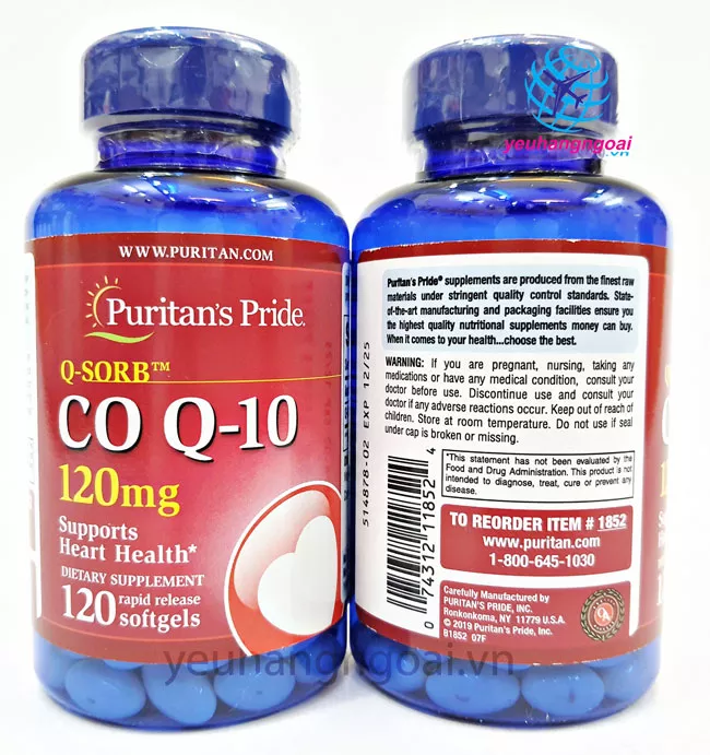Hình Thật Mặt Trước Sau Viên Uống Hỗ Trợ Tim Mạch Puritan's Pride Coq10 120mg 120 Viên
