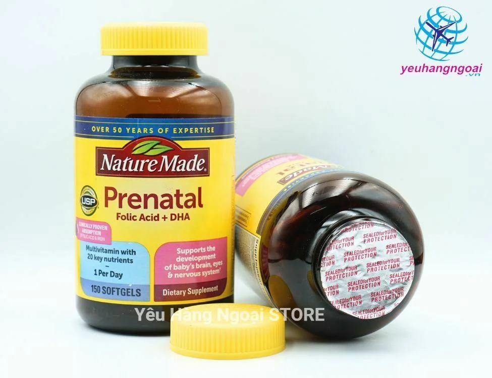 Vitamin tổng hợp cho bà bầu Prenatal Multi+DHA 150 viên của Mỹ 5 Vitamin Tổng Hợp Dành Cho Mẹ Bầu Prenatal Folic Acid + Dha 150 Viên Của Nature Made Mỹ (2)