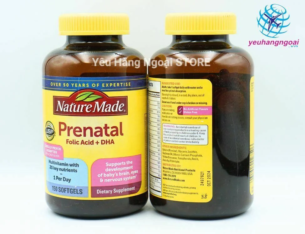 Vitamin tổng hợp cho bà bầu Prenatal Multi+DHA 150 viên của Mỹ 6 Vitamin Tổng Hợp Dành Cho Mẹ Bầu Prenatal Folic Acid + Dha 150 Viên Của Nature Made Mỹ (3)