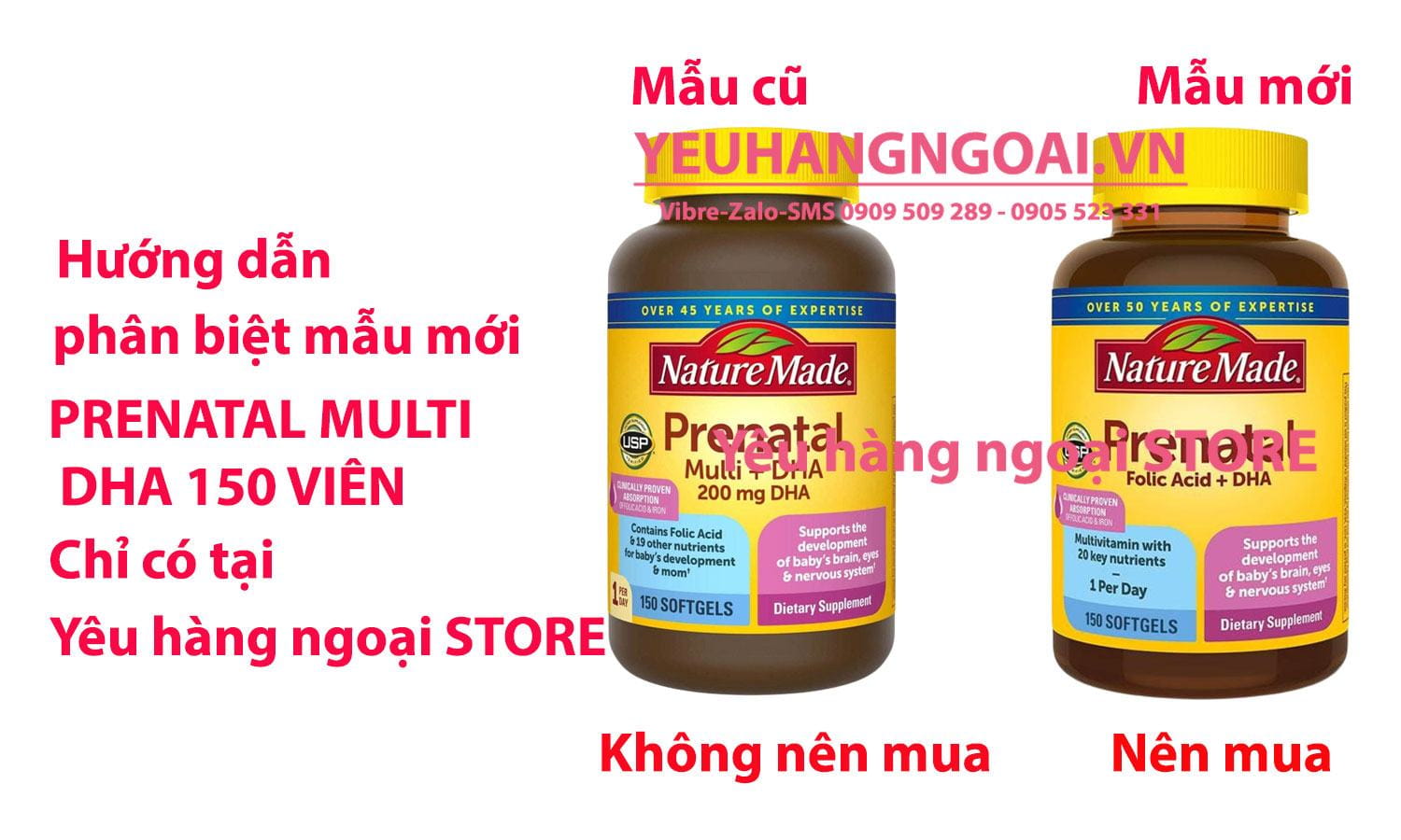 Vitamin Tổng Hợp Cho Bà Bầu Prenatal Folic Acid + DHA 150 Viên Của Nature Made Mỹ. 3 Nature Made Prenatal Multi DHA