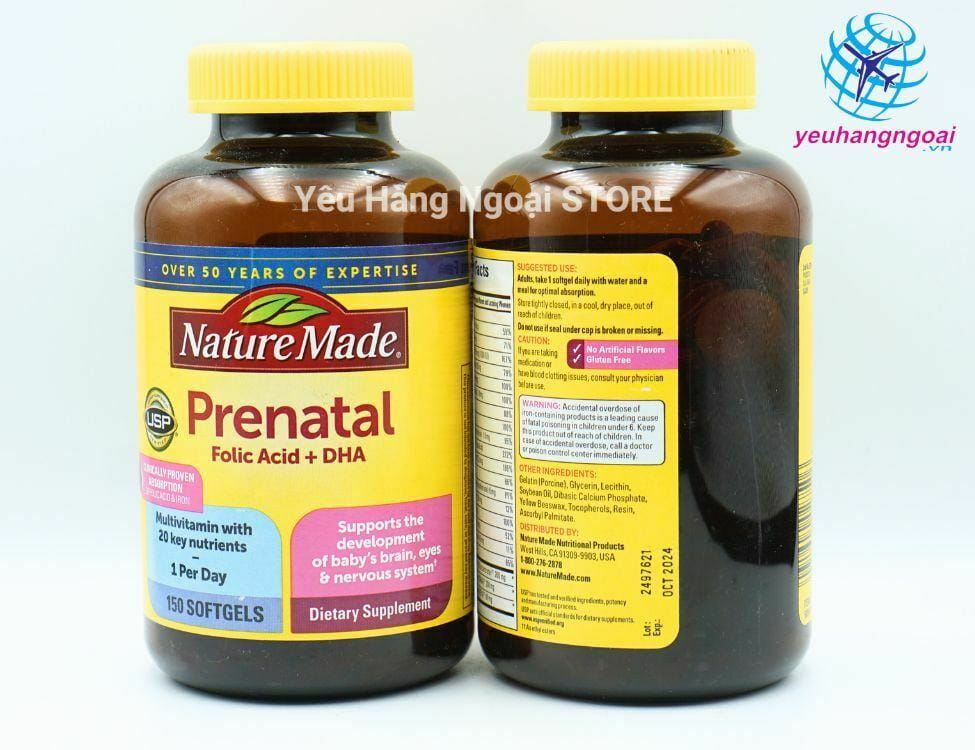 Vitamin Tổng Hợp Cho Bà Bầu Prenatal Folic Acid + DHA 150 Viên Của Nature Made Mỹ. 5 Nature Made Prenatal Multi DHA