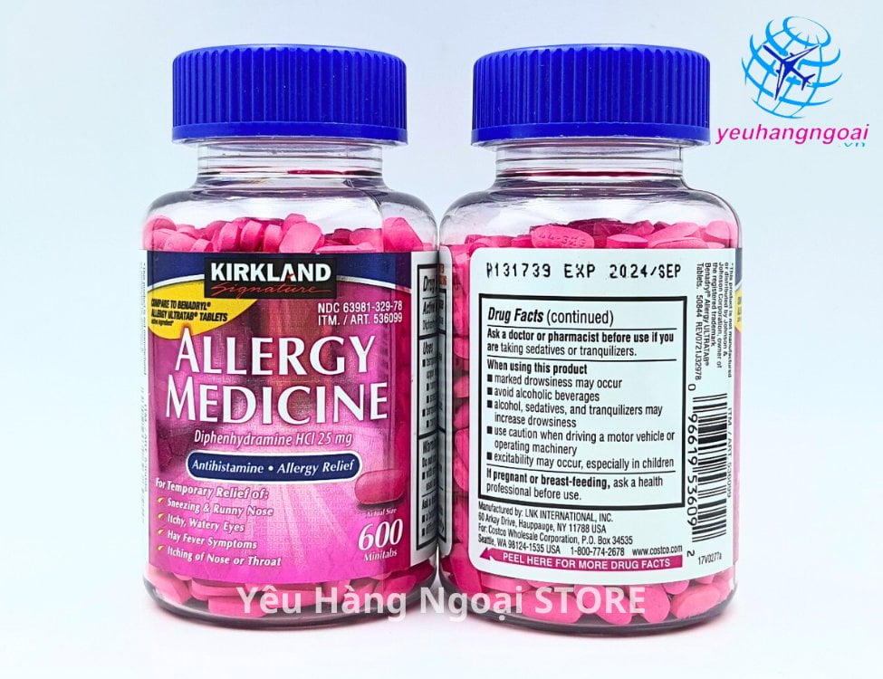 Viên Uống Chống Dị Ứng Allergy Medicine 25mg 600 Viên Của Kirkland Signature Mỹ.