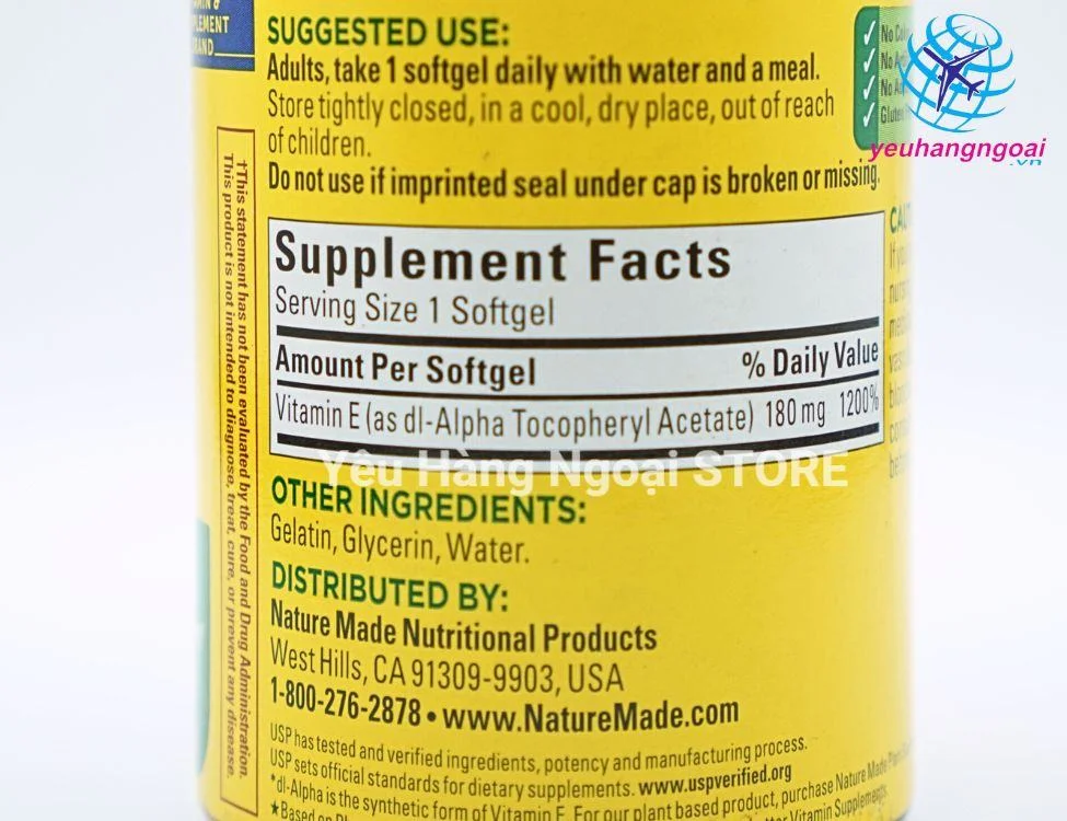 Thành Phần Viên Uống Vitamin E 400Iu 180 Viên Nature Made Của Mỹ Thanh Phan Vitamin E 400Iu Nature Made