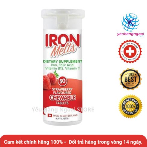 Viên Ngậm Bổ Sung Sắt Iron Melts Chewable Vị Dâu 50 Viên. 1 iron-melts
