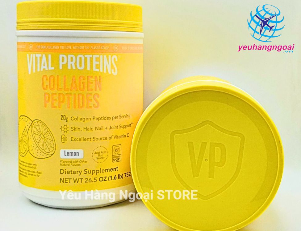Bột Collagen Thủy Phân Vital Proteins Collagen Peptides Lemon 752G Vị Chanh Của Mỹ.