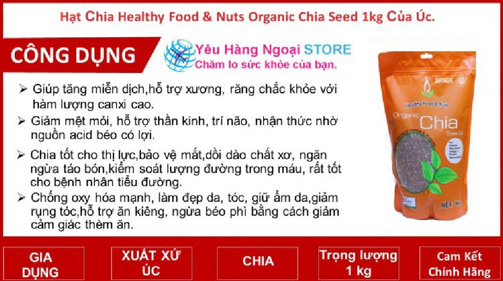 Hạt Chia Healthy Food & Nuts Organic Chia Seeds 1KG Của Úc.