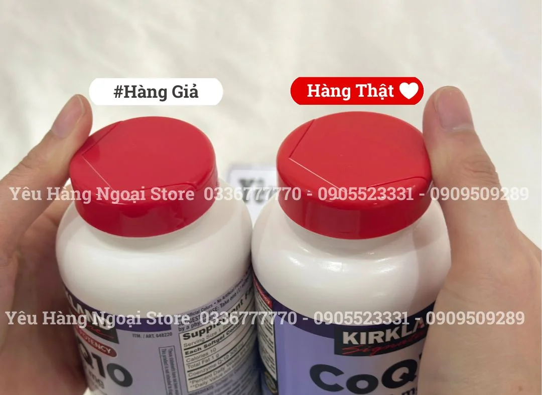 Cách nhận biết hàng thật và giả CoQ10 300mg của Kirkland Mỹ. 8 Nap Chai Hang That Hang Gia