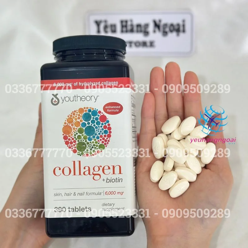 Viên Uống Bổ Sung Collagen Youtheory + Biotin 390 Viên Type 1, 2 & 3 Của Mỹ. 6 Vien Uong Collagen 390 Vien