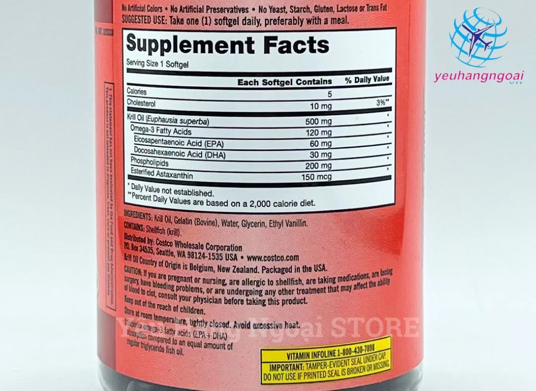 Dầu Nhuyễn Thể (Dầu Tôm) Krill Oil 500mg 180 Viên Của Kirkland Signature Mỹ. 5 Thành Phần Dầu Nhuyễn Thể (dầu Tôm) Krill Oil 500mg 180 Viên Của Kirkland Signature Mỹ.