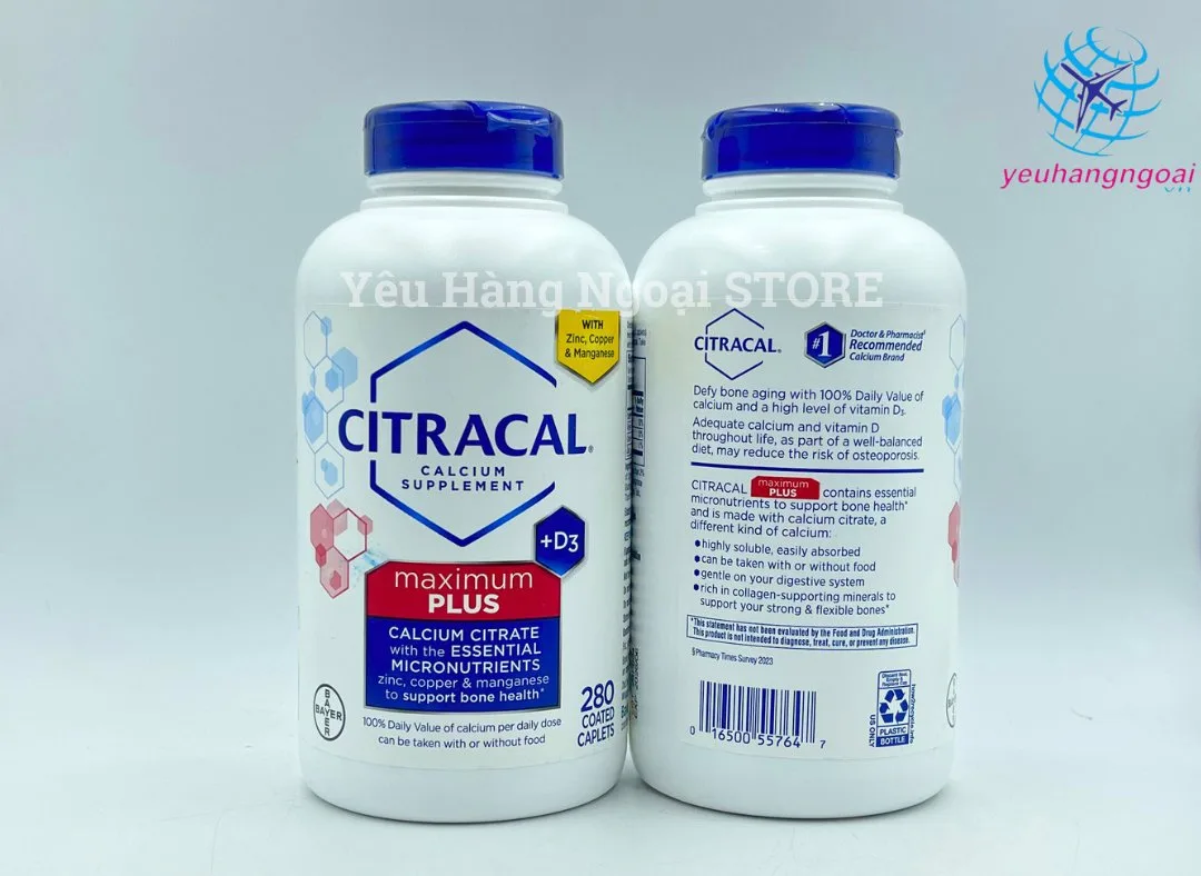 Viên Uống Bổ Sung Canxi Hỗ Trợ Xương Khớp Citracal Calcium Maximum Plus 280 viên. 3 Canxi Citracal 280 Viên (2)