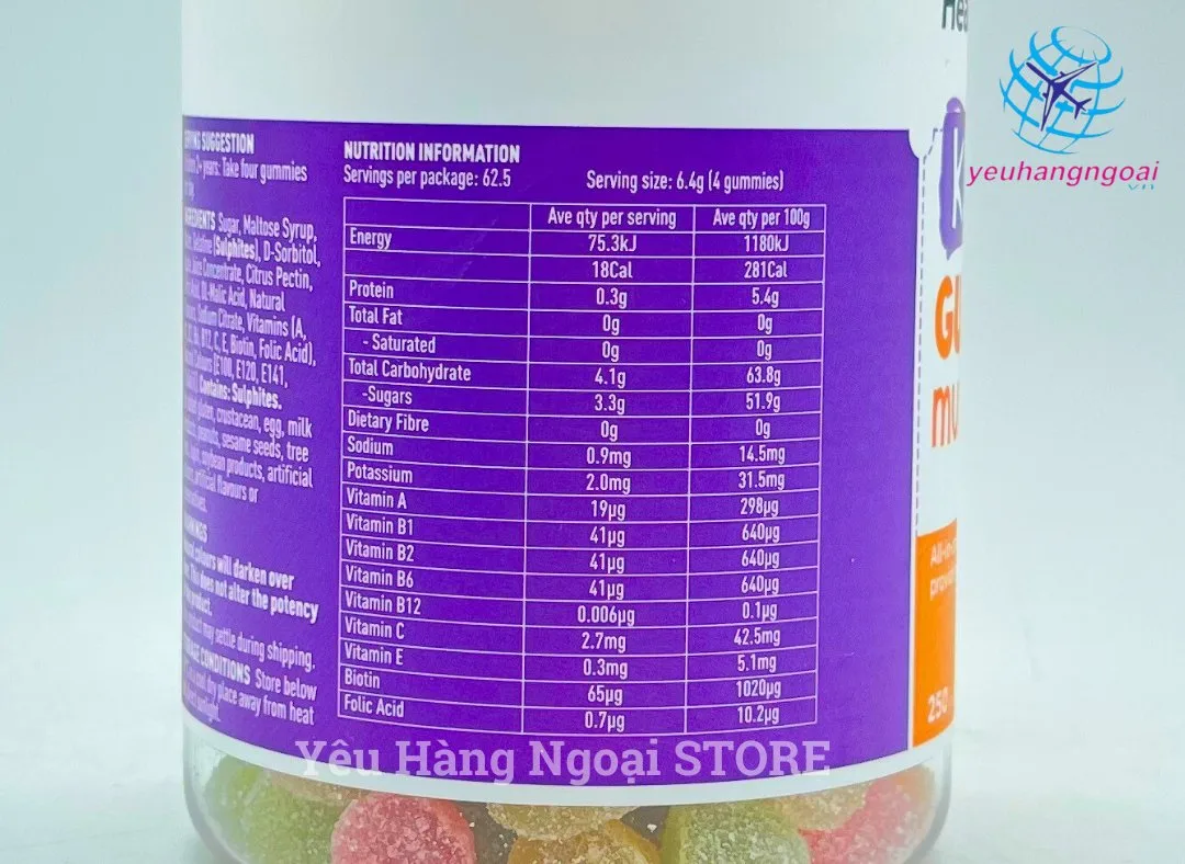 Kẹo Dẻo Gummy Multivitamin Cho Bé Trên 2 Tuổi Của Healthy Care Úc 250 Viên. 4 Gummy Multivitamin 250 Viên (4)