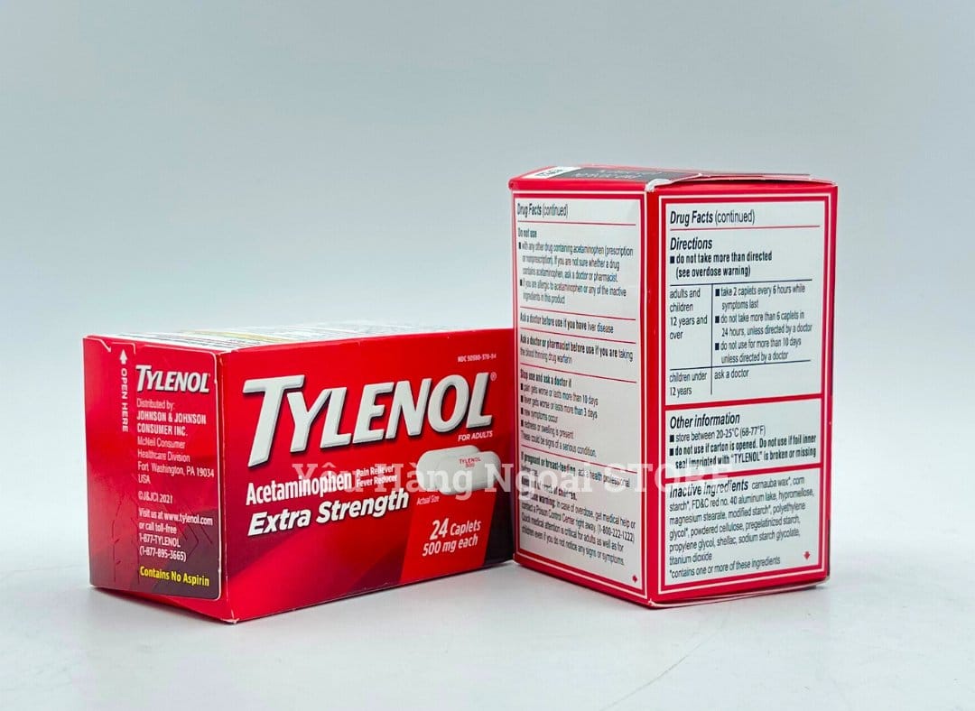 Viên Uống Giảm Đau, Hạ Sốt Tylenol Extra Strength 500mg 24 Viên Của Mỹ. 2 Tylenol 500mg 24 Viên (2)