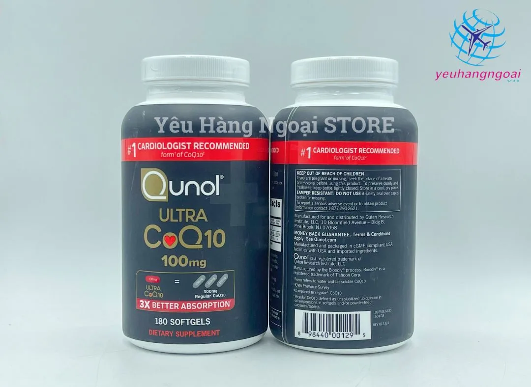 Viên Uống Qunol Ultra CoQ10 100mg 180 Viên Của MỸ 4 Viên Uống Qunol Ultra Coq10 100mg 180 Viên Của MỸ Mặt Trước