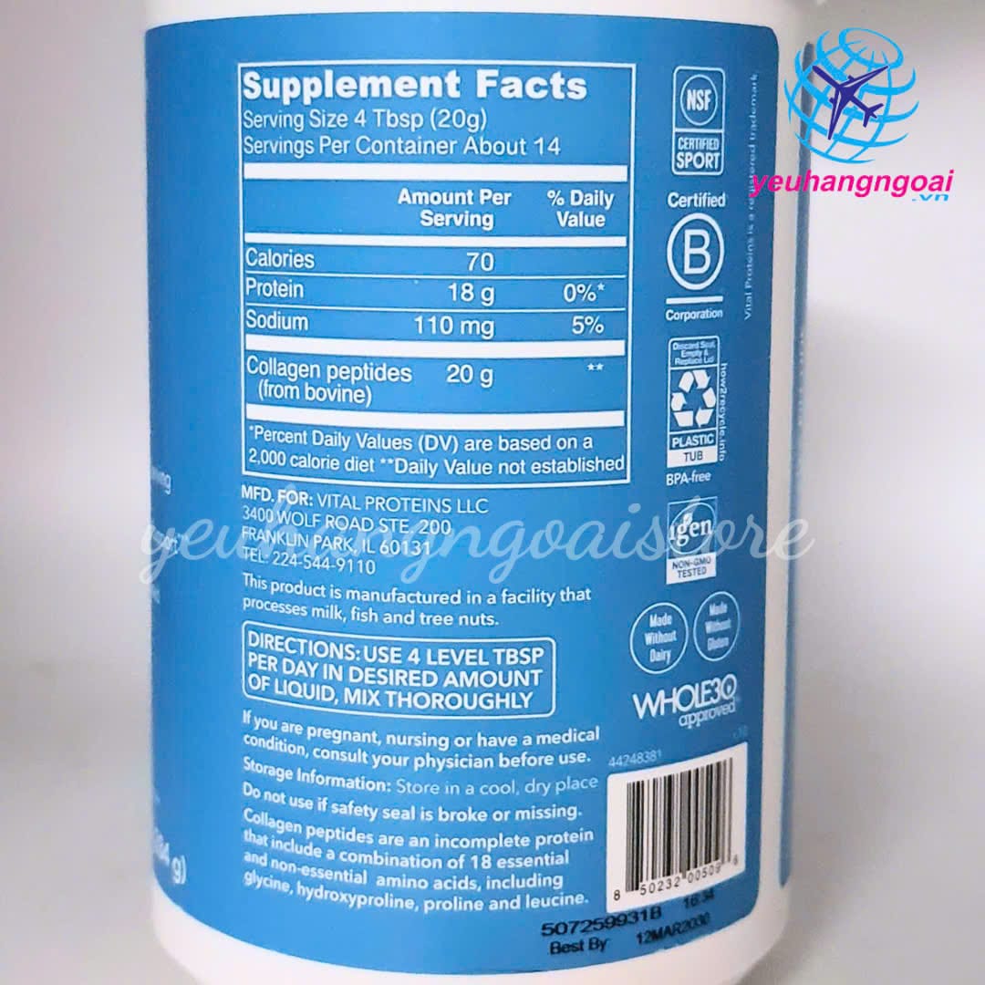 Bột Collagen Vital Proteins Collagen Peptides Unflavored 284G Của Mỹ. 6 Z6950400311395 22c677b76ce7b98af7ed92d48282d216