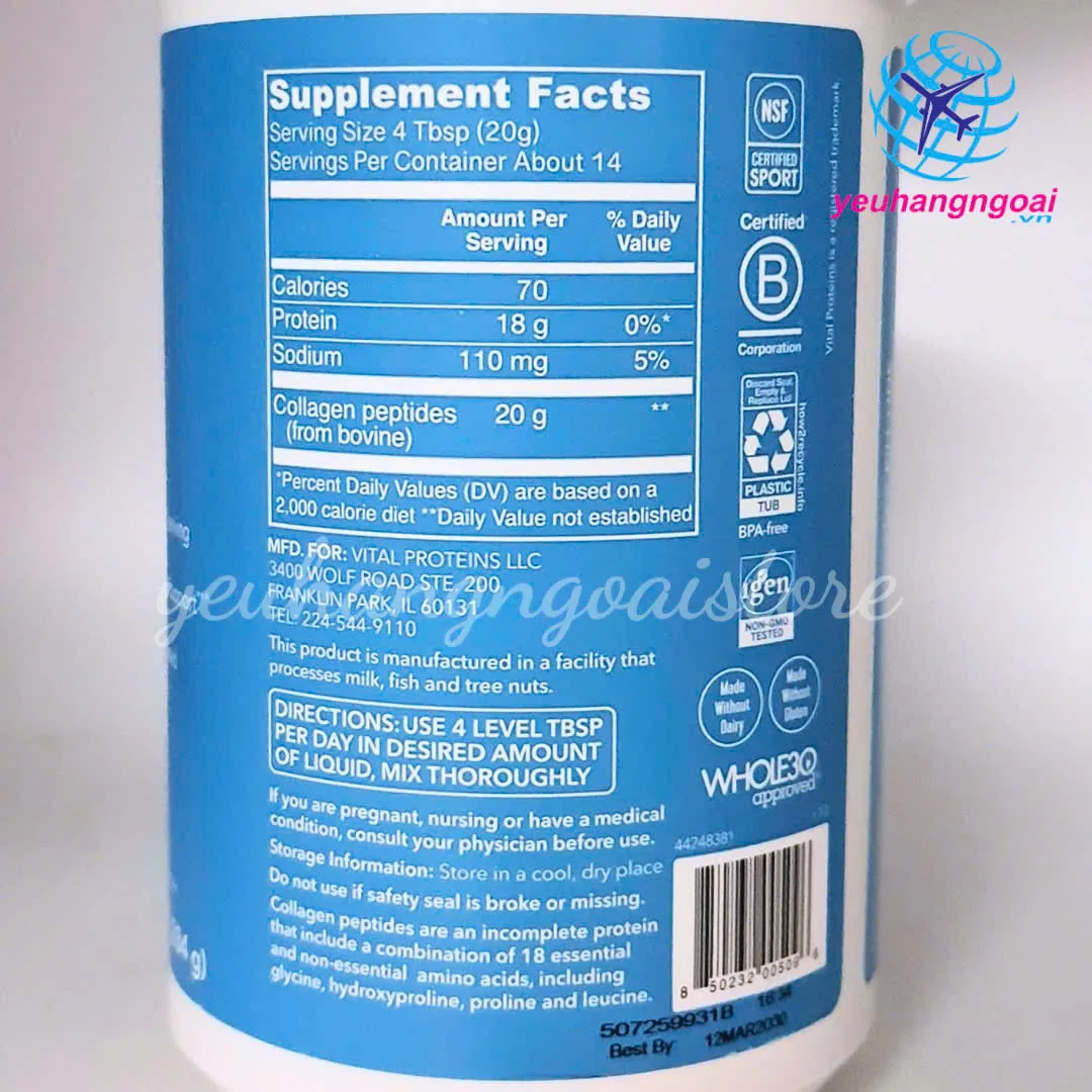 Bột Collagen Vital Proteins Collagen Peptides Unflavored 284G Của Mỹ. 6 Z6950400311395 22c677b76ce7b98af7ed92d48282d216